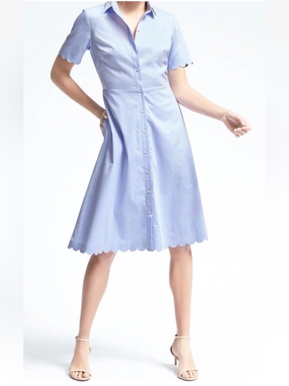 Banana Republic  Cotton Scallop Edge Midi Pocket Shirt Dress Size 0 Blue